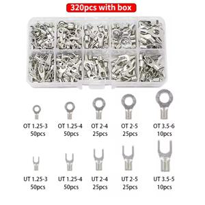 TEMU UMLIFE 320개입/박스 10in 1 비절연 링 포크, U형 황동 단자 세트, 케이블 와이어 커넥터 크림프 터미널