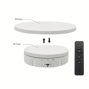 TEMU 2 in 1 전기 턴테이블, 원격 제어 - 상단 22cm, 베이스 15cm, 블랙/화이트, 조절 가능한 속도, 회전 플랫폼 사진 촬영용 8.66인치 교체 커버, 사진 장비|현대 턴테이블|조절 가능한 속도 제어, 턴테이블