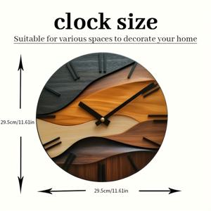 TEMU 1개, 12인치 예술적인 창의적인 라운드 유리 벽시계, 인조 나무 조각 노르딕 스타일과 corrugated 디자인, 3mm 두꺼운 스틸 템퍼드 유리, 조용한 비틱 고품질 운동, 거실 침실 홈 데코 아트워크, 휴일 선물, 생일 선물 (배터리 포함되지 않음)