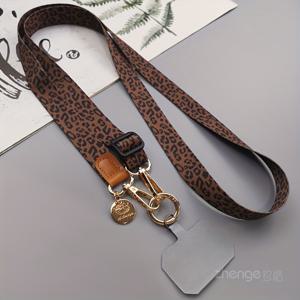 TEMU 조절 가능한 표범 프린트 폰 끈 - 여성용 스타일리시 와이드 나일론 스트랩과 골든톤 클라스프, 동물 패턴 디자인, 내구성 있고 세련된 일상 사용 액세서리, 폰 스트랩