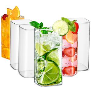 TEMU 6pcs 14oz 사각형 하이볼 글라스, 하이 보로실리케이트 유리 컵, 가정용 유리 컵, 커피 컵, 물병, 열 저항 및 냉 저항, 창의적인 티 컵, 휴대용 물 컵, 아이스 커피, 라떼, 마초, 우유, 티, 모히또, 맥주, 칵테일에 적합, 학교, 집, 파티, 카페에서 사용할 수 있습니다.