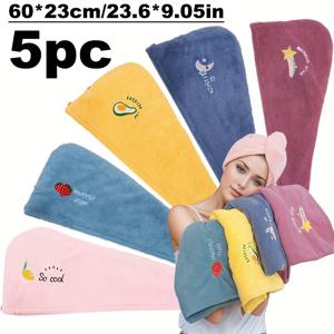TEMU 3pcs/5pcs 퀵 드라이 헤어 타월 세트, 과일 자수 헤어 캡, 부드러운 타월, 여성용 헤어 타월 세트, 젖은 헤어용 헤드 타월, 흡수력 좋은 여성용 헤드 타월 - 젖은 헤어