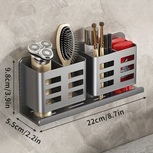 TEMU 알루미늄 벽걸이 욕실 정리함 - 드릴 없이 설치 가능한 칫솔, 빗 및 면도기 홀더, 다중 수납공간 포함, 세면대 또는 벽면용 모던 디자인, 스타일리시한 욕실 보관 솔루션 | 알루미늄 제작, 욕실 데코 액세서리, 샤워 캐디