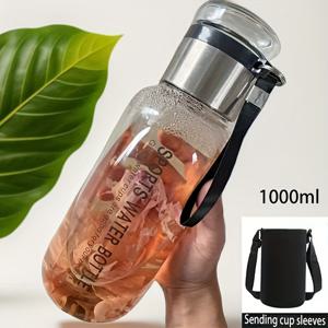 TEMU 야외용 휴대용 유리컵 코스터 포함 1000ml, 차와 물 분리 음료 컵