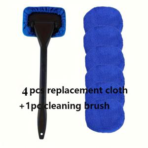 TEMU 고급 재사용 가능한 청소 패드 4개 + 자동차 창문 클리너 브러시 1개 - 실내외 및 더러운 창문에 적합