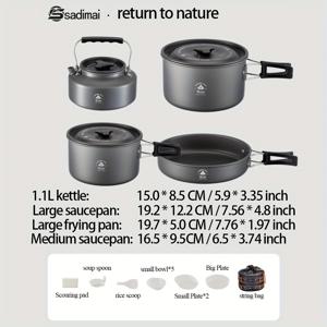 TEMU 야외 캠핑 장비 세트: 다용도 캠핑 조리 기구 (물 끓이기 냄비 및 온수기 포함), 휴대용 캠핑 조리 기구, 캠핑 필수품, 캠핑 용품