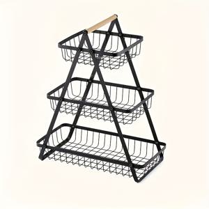 TEMU 2/3단 고강도 금속 과일 바구니 정리함 (분리형 직사각형 선반 포함) - 주방, 식료품 저장실, 사무실용 공간 절약형 조리대 수납 캐비닛 - 과일, 채소, 빵, 간식 보관을 위한 튼튼한 금속 구조 - 간편한 세척 디자인, 화채그릇, 디저트 트레이, 과일그릇, 과일트레이, 과일접시, 트레이, 접시, 식판