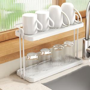 TEMU 커피와 차 컵, 머그컵 및 물주전자에 적합한 1개 2단 컵 건조대와 식기 홀더, 공간 절약형 디자인, 싱크대 보관용, 컵 건조 | 이중층 수납함 | 명확한 구조의 주방 카운터 위 설거지대