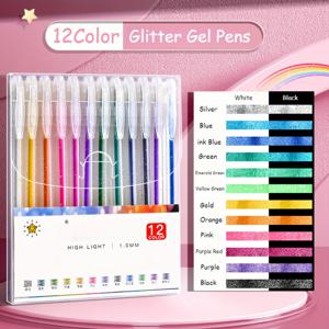 TEMU 36색 글리터 젤 펜 세트, 방수 플라스틱 롤러볼 펜, 글리터 아트 젤 펜, 눈에 보이는 잉크 - 카드지, 저널링, 드로잉, 마킹, 컬러링에 적합 (12/ 18/ 24/ 36/ 48 색상 팩)