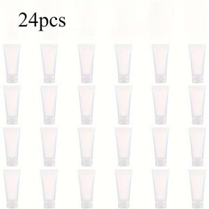 TEMU 24개 매트 클리어 플라스틱 여행용 화장품 용기 - 5ml 누출 방지 메이크업 호스 & 샤워 젤 샴푸 클렌저 병, 편안한 디자인, 여행용으로 사용할 수 있는 내구성 있는 직사각형 샘플 용기, 가정 및 살롱 사용, 화장품 보관, 세련된 디자인, 부드러운 표면