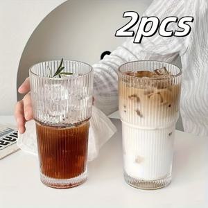 TEMU 1/2/4개, 음료 잔, 줄무늬 유리 용기, 빈티지 유리 컵, 얼음 커피, 밀크셰이크, 칵테일 및 주스용 두꺼운 유리, 가족 모임에 매우 적합합니다.