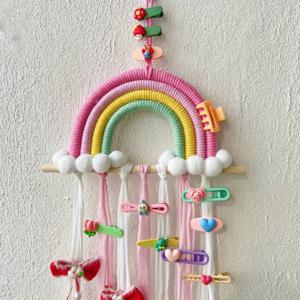 TEMU 무지개 및 파스텔 헤어 클립 정리함, 벽걸이형 툴즈 포미 포미 디자인 - 헤어 액세서리용 색다른 저장 랙, 방 장식에 이상적, 노르딕 스타일 걸이 장식, 헤어 액세서리 정리함, 보석 탑