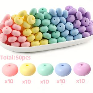 TEMU 2D 플랫 실리콘 비즈 세트 50개, 14mm 실리콘 주판 비즈 5가지 색상 혼합 DIY 쥬얼리용 평면 렌틸 스페이서 비즈, 목걸이, 팔찌 및 키체인 & 공예 프로젝트