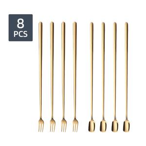 TEMU 8pcs/304 스테인레스 스틸 저어는 스푼, 연장된 손잡이, 아이스 스푼, 사각형 헤드, 포크, 스푼, 코크테일 스푼, 밀크 티, 조미료, 허니 스푼, 혼합 막대