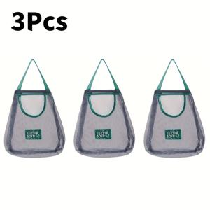 TEMU 3개 재사용 가능한 메쉬 농산물 가방 - 과일, 채소, 마늘, 양파 및 감자용 통기성 네트 보관함 - 내구성 있는 폴리에스터, 식품 안전 정리함, 가정, RV 및 캠프용, 재사용 가능한 농산물 가방