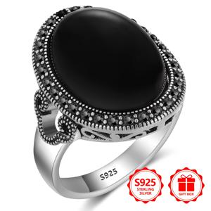TEMU 1개 925 스털링 실버 빈티지 스타일 여성용 링, 대형 블랙 오닉스 스톤 - 크리스마스, 어머니날, 발렌타인데이, 추수감사절, 졸업식, 독립기념일 파티 선물로 완벽한 선택. 선물박스 포함