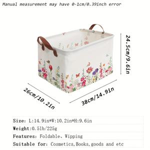 TEMU 1개 스토리지 바스켓 봄 정원 꽃 식물 물건 수납용 접이식 책장 바구니, 세탁 바스켓|빨래바구니