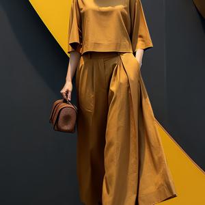 TEMU 여성용 우아한 반팔 블라우스, 와이드 레그 루즈 팬츠 캐주얼 슈트, 포켓이 있는 단색, 크루 넥, 폴리에스테르, 봄/여름 컬렉션