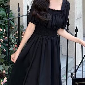 TEMU 여성용 우아한 보트넥 드레스 - 가슴 주름 & 조절 가능한 짧은 소매, 플레어드 롱 드레스, X-실루엣 핏 탑 & 흐르는 밑단, 세탁기 사용 가능 사계절 활용 솔리드 컬러 크루즈 드레스, 중간 신축성 원단