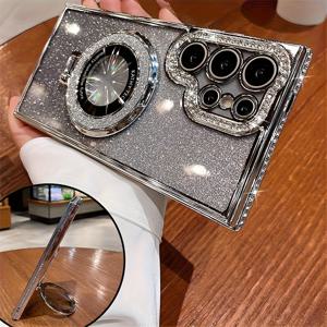 TEMU 삼성 갤럭시 S21 S22 S23 S24 S25 호환 렌즈 보호 케이스, 고급스러운 충격 흡수 레이저 그라데이션 스터드 폰 케이스, 플래싱 메탈 브라켓 포함, 휴대폰 보호,고급스러운 디자인,스타일리시 폰 커버,강화된 가장자리,삼성 사용자,가제트 보호대