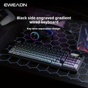 TEMU RGB 백라이트가 있는 EWEADN 유선 게이밍 키보드, 사이드 프린트 그라데이션 키캡, 인체공학적 디자인 & 멀티미디어 노브 컨트롤 - PC, 랩탑, 데스크탑, 윈도우, 맥, 워크스테이션용 USB 전원, 전문적인 외관의 부드러운 글라이딩 키|키보드|게임|키캡