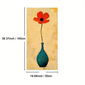 TEMU 1개 액자 대형 수직 캔버스 벽 예술 - 빨간 양귀비 꽃 실루엣과 파란 화병, 따뜻한 추상 배경, 거실, 침실, 부엌, 식당을 위한 현대적인 홈 데코, 클래식 벽 예술 | 후크타입 걸이