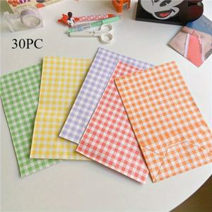 TEMU 30개(오렌지/레드/옐로우/그린/퍼플 랜덤 심플 마카롱 컬러 체크무늬 종이 가방 선물용 가방 22.4cm*14.6cm*7.8cm 사탕 및 잡동사니 보관용 종이 가방 사진 촬영 생일 파티 선물 포장