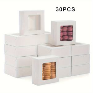 TEMU 뚜껑이 있는 투명 창문 빵 상자 30개 세트 - 쿠키, 초콜릿 딸기, 케이크 스틱용 일회용 사각 제과 상자 - 결혼식 선물, 생일 파티 간식 포장에 완벽함 (종이 재질)