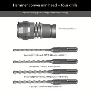 TEMU 5pcs 다기능 전기 렌치, 해머 드릴 변환 키트, 4 슬롯 사각 드라이브 유니버설 디자인, 다양한 시나리오에 적합한 가정 장식용