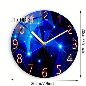 TEMU 1개 현대적 기하학적 블루 2D 평면 벽시계 - 조용하고 틱소리가 없는 배터리 작동 장식 시계, 골든 핸드, 디자인 애호가를 위한 스타일리시한 사무실 및 홈 데코, 컨템포러리 인테리어 액세서리, 거실용 2D 플랫 벽시계|벽시계|벽시계