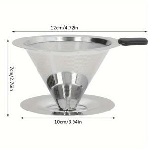 TEMU 1개 재사용 가능한 스테인리스 커피 필터 - 대부분의 머그컵 및 캐러프에 적합한 이중층 304 메쉬, 청소하기 쉬운 콘 드리퍼 - 사무실, 집, 캠핑, 기숙사 필수품, 세련된 주방 도구, 쉽게 깨끗해지는 소재