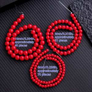 TEMU DIY 주얼리 만들기에 적합한 독특한 팔찌와 목걸이를 만드는 매끄러운 원형 산호 비즈가 있는 천연 석재 빨간색 산호 구슬 스트링, 6/8/10 밀리미터 크기로 제공
