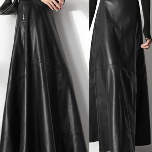 TEMU 여성용 PU 가죽 스커트 - 텀미 컨트롤 허리, 솔리드 컬러 우아한 롱 스커트, 사이드 지퍼 클로저, 데이트, 쇼핑용 올시즌 드레스 - 하프 피겨/맥시 스커트 (손세탁/드라이클리닝) - 여성용 PU 가죽 드레스|테무쇼핑