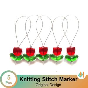 TEMU 도미 해피 튤립 꽃 모양 뜨개질 마커 5개 세트 - 멀티컬러 클립온/스냅 버튼, 뜨개질 및 코바늘 패턴용, 행 카운터 호환, 뜨개질 애호가를 위한 이상적인 선물 (오리지널 디자인)