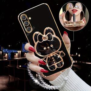 TEMU 삼성 갤럭시 A16 A26 A36 A56 5G용 미러 폴드 홀더 + 랜야드 1개 + 고급 도금 폰 케이스 여성용 충격 방지 보호 스탠드 커버 (1개)