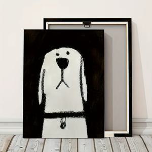 TEMU 1개 ROSERING 개 캔버스 벽 예술과 솔리드 우드 프레임 - 블랙 & 화이트 만화 스타일 개 일러스트레이션, 거실, 침실 또는 사무실을 위한 모던 홈 데코, 침실 아트워크 | 장난기 있는 아트 피스, 개 장식