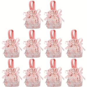 TEMU 10pcs 고급 결혼식 선물 가방, 핑크색과 금색 액센트가 있는 결혼식 선물 가방, 당근, 초콜릿 및 작은 선물용 고급 파티 선물 가방, 결혼식 선물 가방 | 우아한 디자인 | 내구성이 뛰어난 천 가방