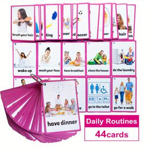 TEMU 어린이 영어 단어 플래시카드 - 3세 이상을 위한 일상 생활 & 화장실 훈련 단어 그림 카드, IELTS 스타일 그림책 학습 도구, 학교 및 가정용 시각적 단어 목록 (화장실 가기, 손 씻기, 옷 입기 기술), 교육 자원, 어린이 도서