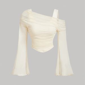 TEMU 여성용 우아한 투인원 벨 슬리브 메쉬 탑 - 연보라색, 사각 넥, 긴 소매, 신축성 및 통기성이 좋은 봄/여름용, 캐주얼 또는 스타일리시한 의상에 완벽함, 봄 패션 탑 | 벨 슬리브 탑 | 메쉬 원단