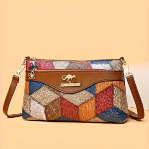 TEMU 1pc 새로운 스타일 여성 패치워크 소재 크로스바디 백 멀티 레이어 중년 어머니 백 패션 컬러 매칭 숄더 백