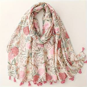 TEMU 봄 여름 신상 핑크 레이어드 플라워 로맨틱 소프트 캐주얼 프린지 스카프 패션 헤어밴드 쇼울 여행 비치 타월|비치타올