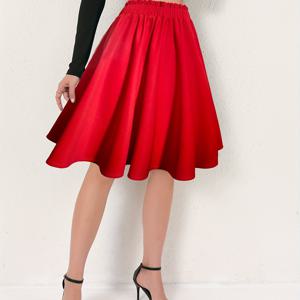 TEMU 여성용 하이웨이스트 레드 러플 스커트 - 캐주얼 또는 드레시한 의상에 어울리는 솔리드 컬러 플로우 A라인 미니 스커트, 탄력 있는 허리밴드, 봄과 가을 시즌에 완벽한 긴 스커트, 솔리드 컬러 스커트, 캐주얼 스커트, 드레시한 스커트