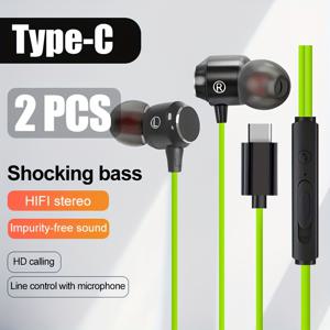 TEMU YusYouc 2개 세트 타입-C 잭 게이밍 헤드셋 모바일 폰용 고화질 마이크 음성 통화 + 0.3ms 저지연 | 아이폰 15/iPhone 15 프로 맥스, 아이폰 16용 사운드/강렬한 베이스 인이어 유선 마이크 라이브 방송/K-송/게이밍 멀티 씬 호환 가능 스마트폰/태블릿에 매우 적합 대부분의 USB C/타입-C 오디오 플러그 장치와 호환