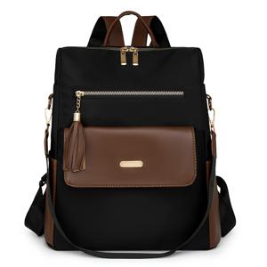 TEMU 여성용 세련된 백팩 - 대용량 나일론, 조절 가능한 스트랩, 지퍼 클로저 및 폴리에스터 안감 - 블랙/베이지, 여행, 출퇴근 및 캐주얼 활동에 이상적