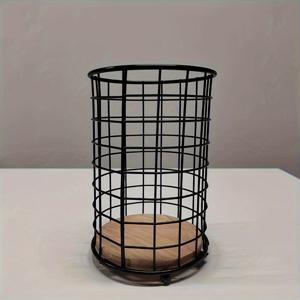 TEMU 1개 대형 블랙 메탈 주방 도구 랙 - 요리용품을 위한 모던 직사각형 카운터탑 정리대, 스테인리스 스틸 젓가락·숟가락·포크·빨대 보관함, 가정용 주방 액세서리, 휴대 가능한 식기 캐디 | 현대적 디자인 | 우아한 골드 악센트, 주방 소품