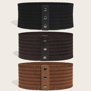 TEMU 여성용 심플 패션 러플 탄력 있는 와이드 허리밴드 3개 세트, 캐주얼 드레스를 위한 우아한 플레어 웨이스트 시너, 빈티지 장식 허리 액세서리, 정장 및 일상복에 적합, 선물로도 좋음