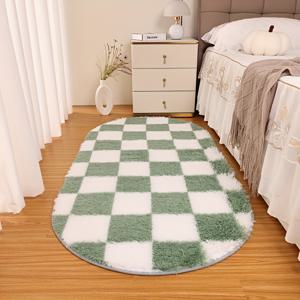 TEMU 라운드 체크무늬 지역 매트 - 부드러운 플러시 블랙 & 화이트 체커보드 디자인, 거실, 침실, 소파용 100% 폴리에스터 기계 제작 아늑한 바닥 매트 - 손세탁 전용, 장식(할로윈, 크리스마스, 추수감사절), 침실 액센트 | 현대적인 미학 | 푹신한 질감, 거실 러그|쇼파|소파