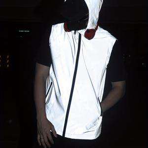 TEMU 남성용 올 시즌 반사 후드 후드 니트 베스트 - 스타일리시한 블랙 앤 화이트, 지퍼, 스트레치되지 않는 소재, 힙합 댄스 및 스포츠에 완벽한 힙합 댄스 베스트 | 반사 후드 베스트 | 지퍼 후드, 후드 베스트|댄스복