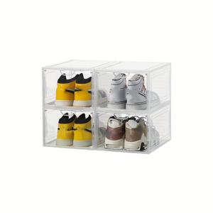 TEMU 4개, 업그레이드된 더 단단한 솔리드 플라스틱, 모자, 신발 보관 상자, 자석 프론트 도어, 모자, 신발 랙 투명 플라스틱 쌓을 수 있는, 스니커 보관 상자, 신발 보관 상자, 옷장, 신발 디스플레이 상자, 문을 열어 신발을 보세요, 투명, 검정색