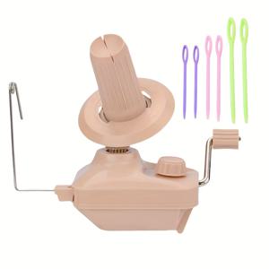 TEMU 핑크색 손으로 조작하는 실볼 와인더와 금속 바늘 6개 세트 - 뜨개질 및 크로셰 프로젝트용 쉬운 실 안내기, 내구성 있는 철과 플라스틱 디자인, 장력 나사 및 조절 노브 포함, 공예 도구 | 직관적인 디자인 | 비전기적 도구, 뜨개질 액세서리 및 용품